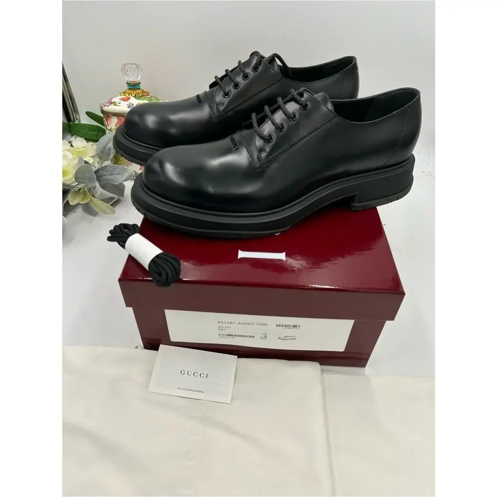 Men's Gucci Leather lace up, Derby shoes size 12 fits 12.5 US made in Italy
